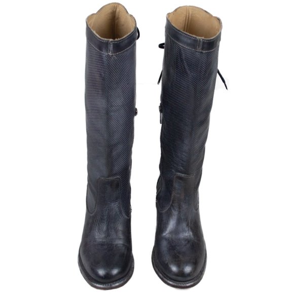 BED STU Empress Black Rustic Wedge Lace-Up Distressed Leather Tall Boots - Picture 13 of 16